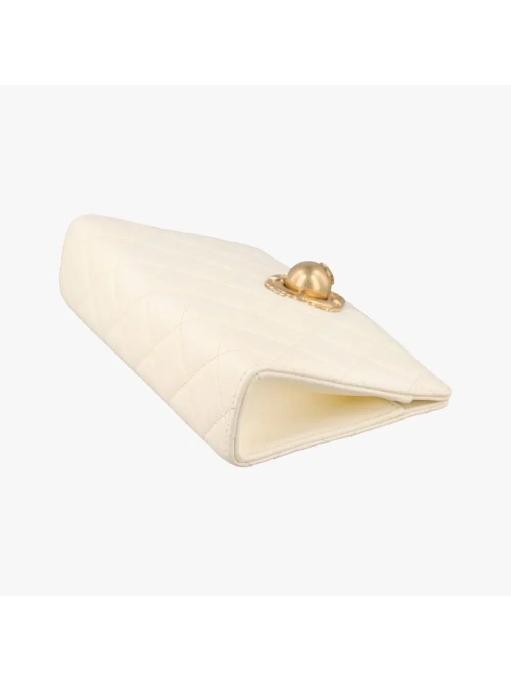 Chanel Quilted Bijou Large Golden Ball Wristlet Clutch White Lambskin